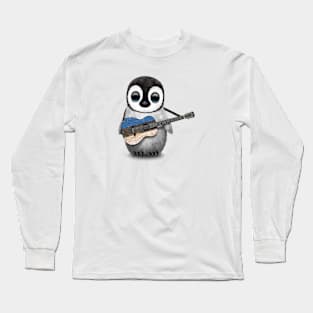 Baby Penguin Playing Estonian Flag Guitar Long Sleeve T-Shirt